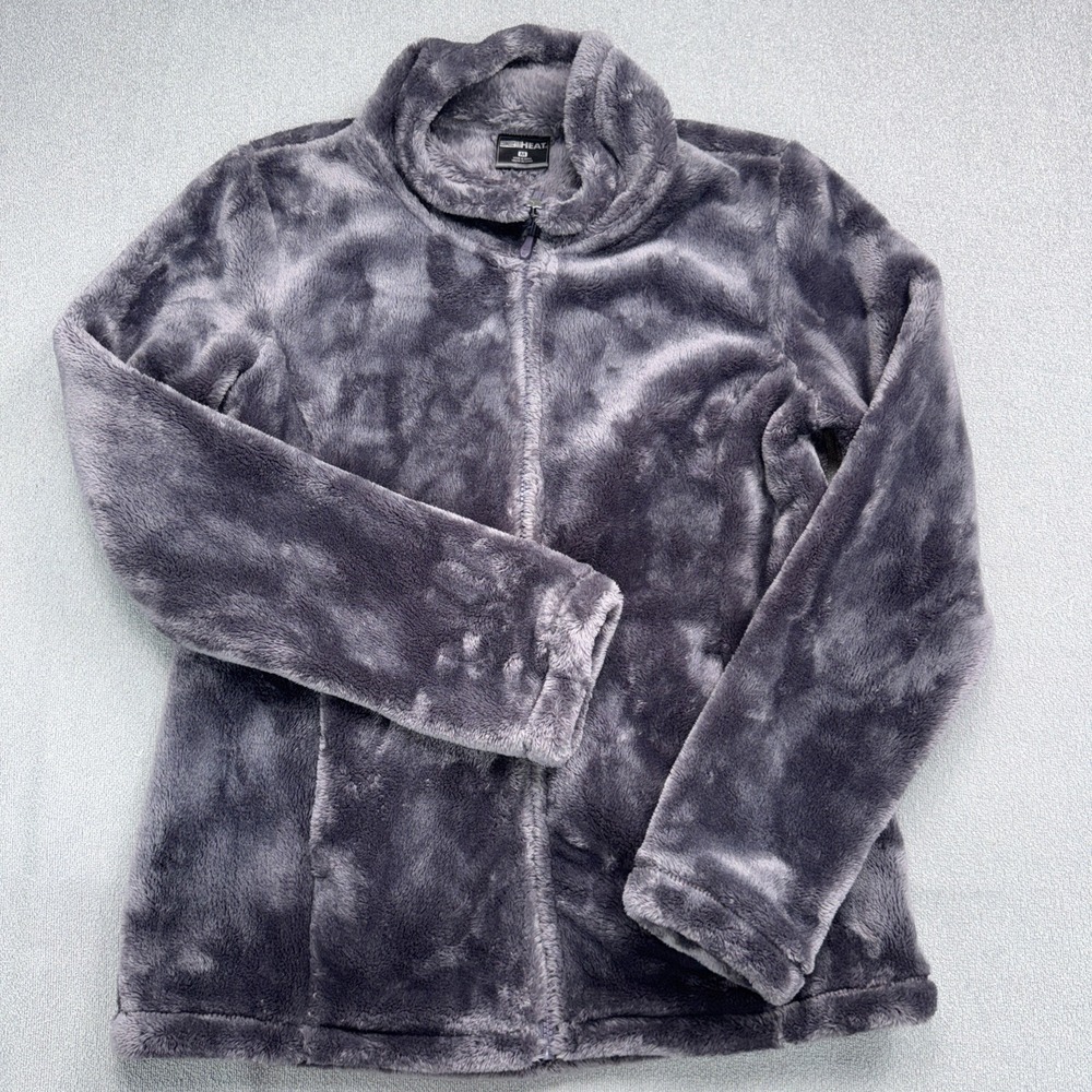 🔥 32 DEGREES HEAT Luxe Faux Fur Fuzzy Fleece Cozy Zip Up Jacket Purple Medium